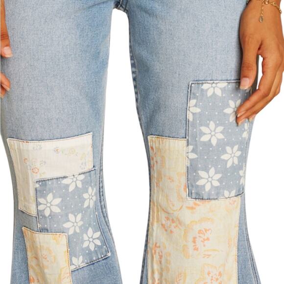 Women's Blue Patchwork Jeans - Picture 5 of 13